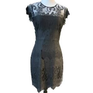 BB Dakota LBD Sexy Fitted Lace Sheer Neckline Cut-out Back Dress Black Women S